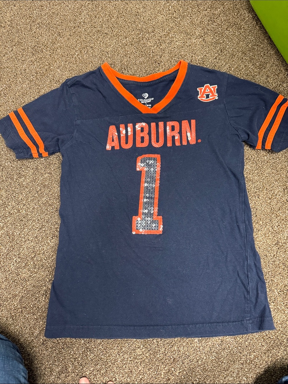 Colosseum Navy and Orange Auburn Kids' Tee with Sequin Number